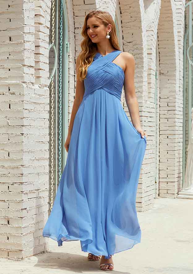 Empire A-line halter chiffon bridesmaid dress