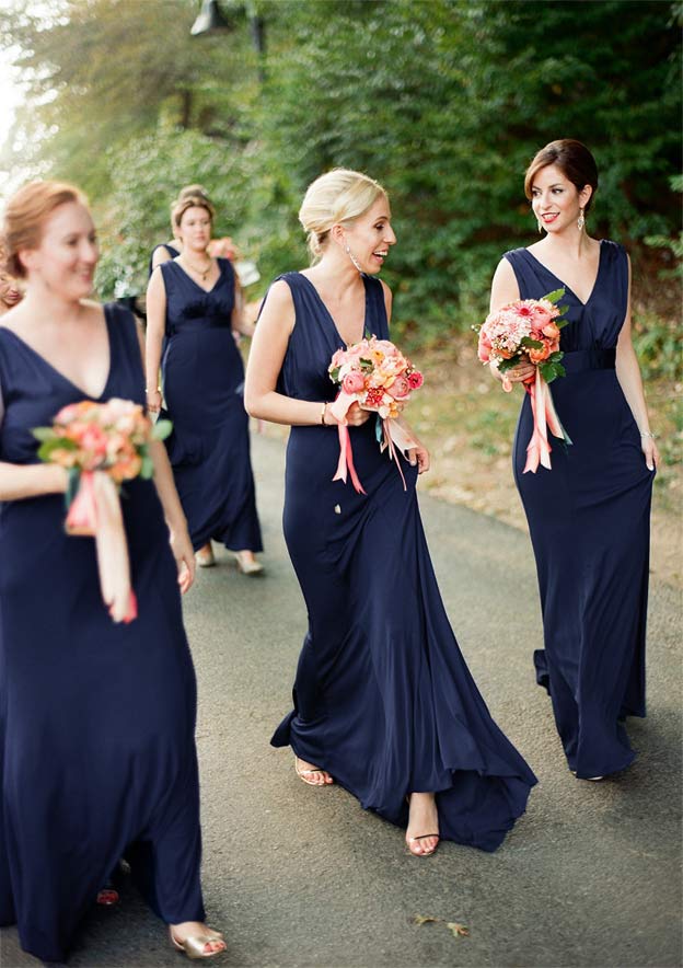 A-line V neck sleeveless bridesmaid dress