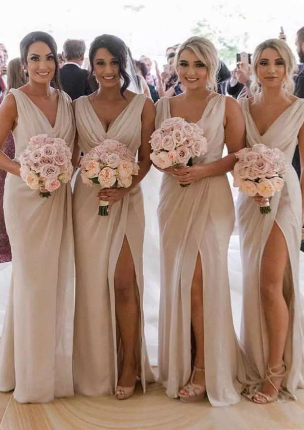 Cowl neck chiffon bridesmaid dress