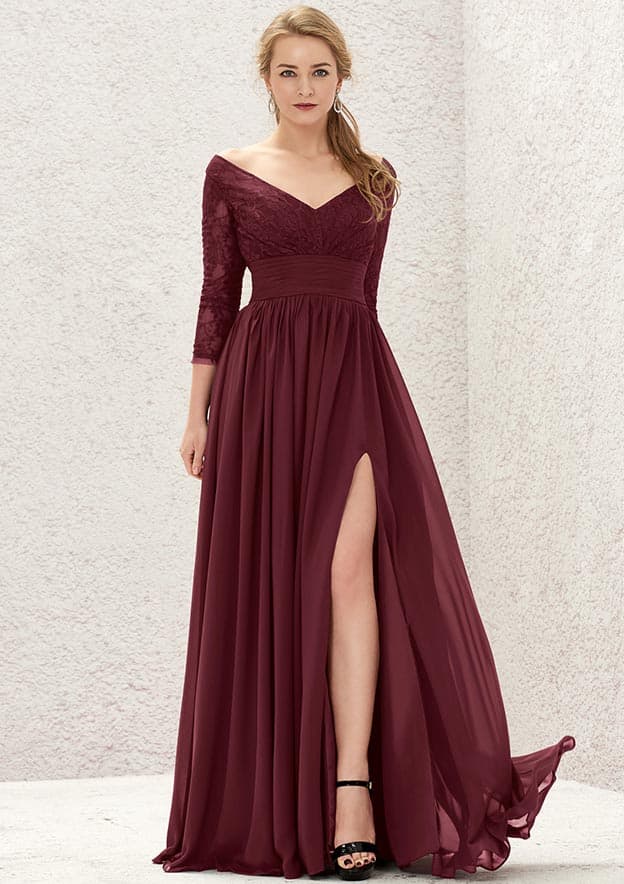 Long sleeve chiffon bridesmaid dress