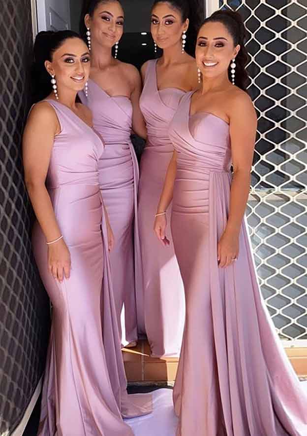 One shoulder jersey bridesmaid dress