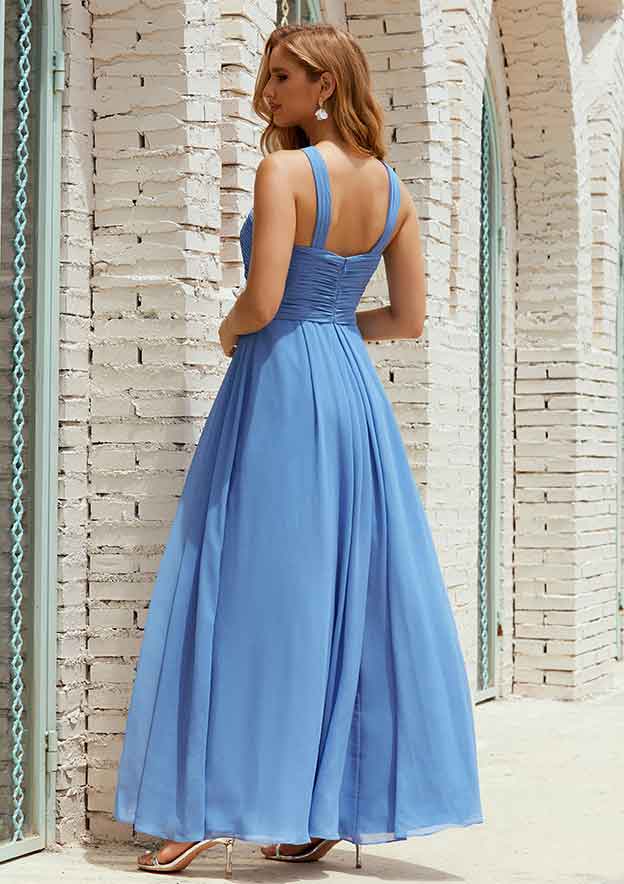 Empire A-line halter chiffon bridesmaid dress back