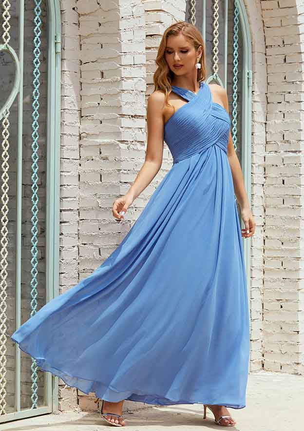 Empire A-line halter chiffon bridesmaid dress detail