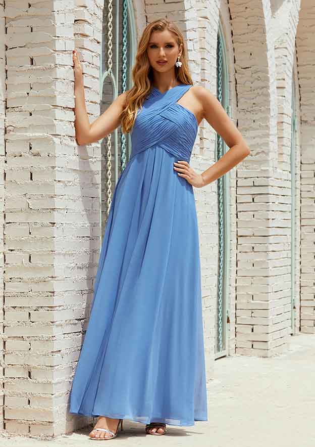 Empire A-line halter chiffon bridesmaid dress side